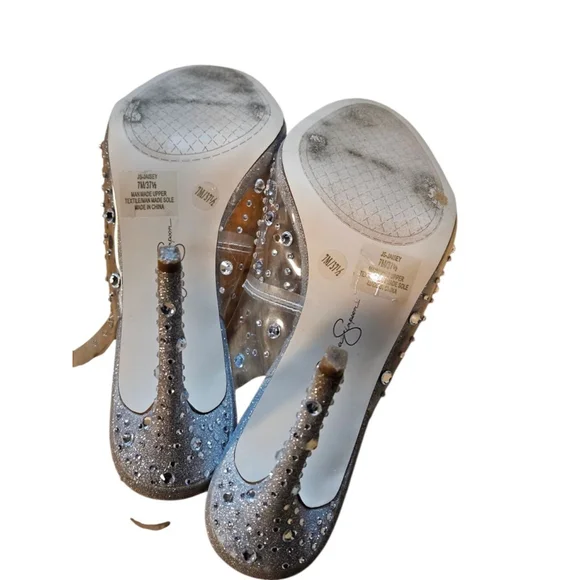 Jessica Simpson Silver Clear Glitter Slingback Heels Size 7 - Picture 14 of 14